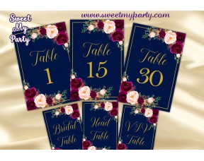 Burgundy Table numbers printable,Navy table numbers printable,(84w)